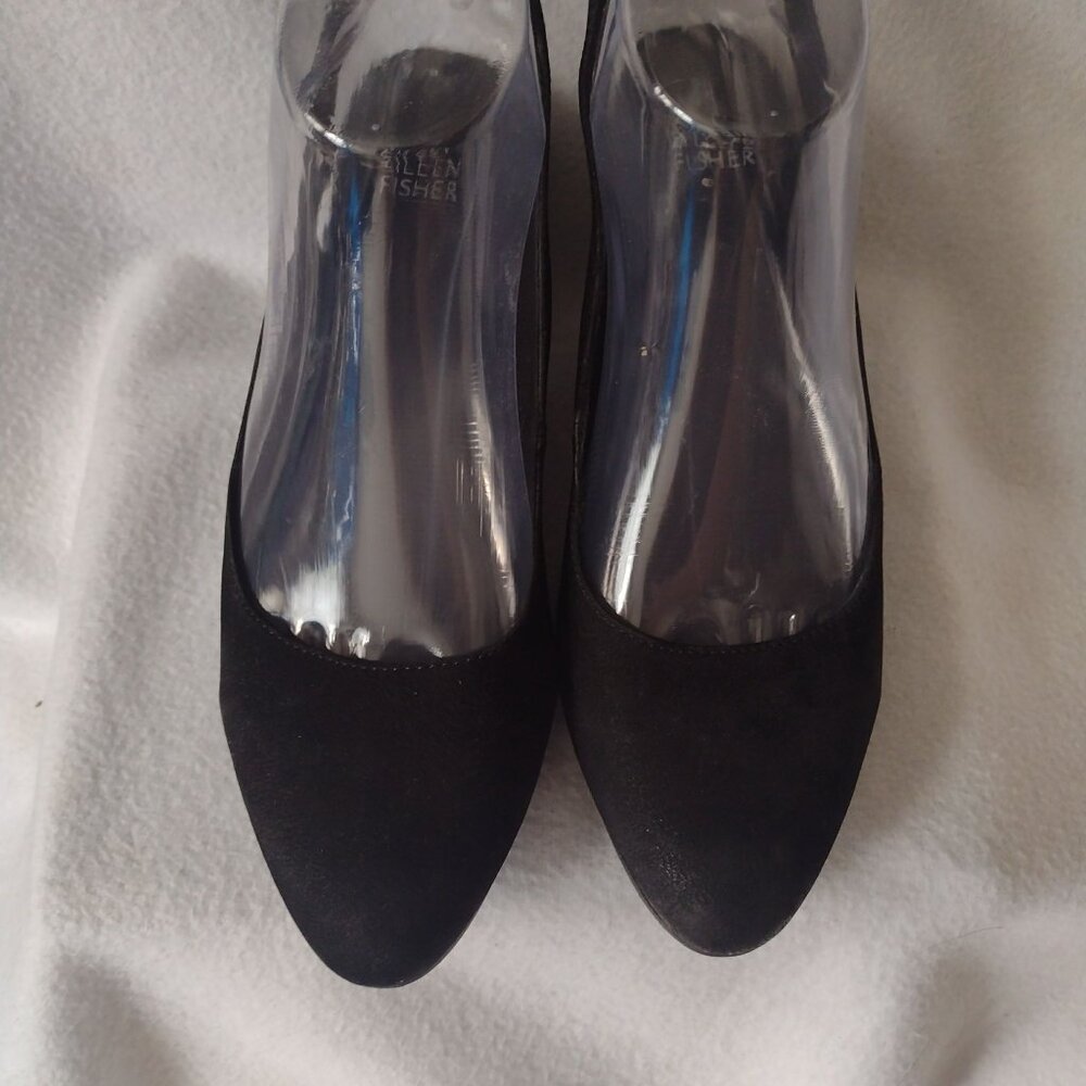 Eileen Fisher Milla Black Leather Slingback Heels 7.5 Nubuck Heels - Picture 3 of 9